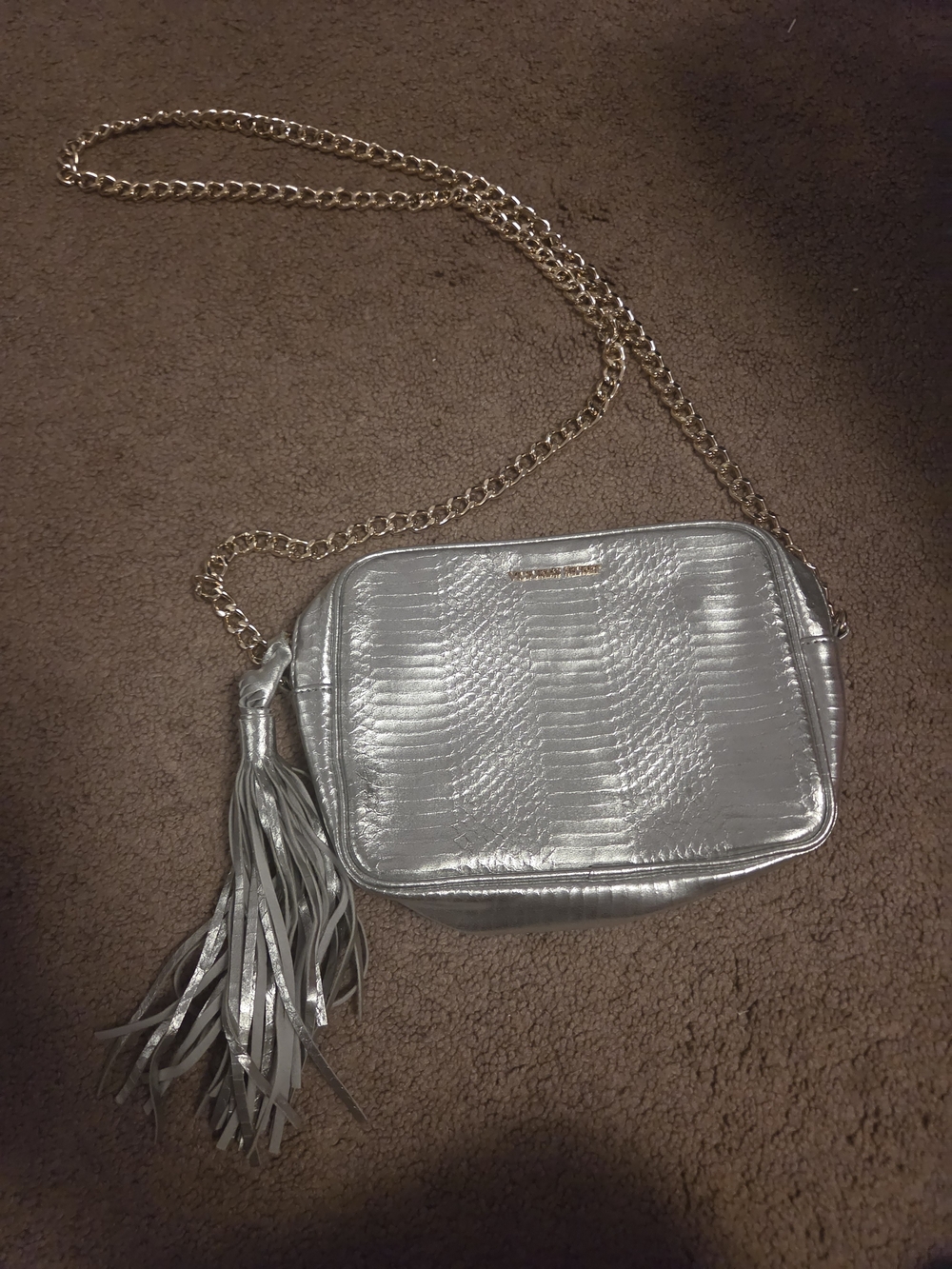 Victorias Secret Metallic Silver Crossbody Bag with Tassel